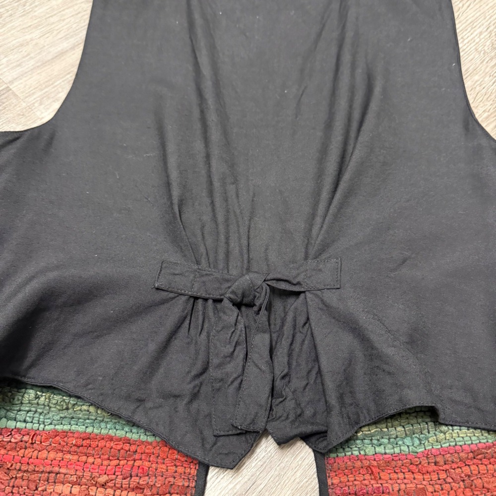 AJNY Woven Leather Vest Medium Earth Tone Striped Boho‎ Open Front Tie Back - Picture 11 of 11